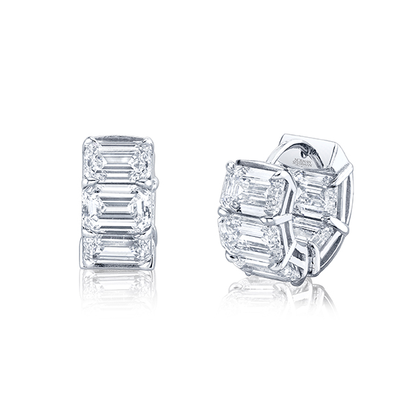 18K Emerald Cut Diamond Huggie Earrings